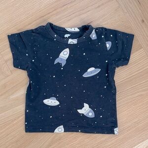 Monica + Andy Short-Sleeve Jersey Slub Tee with Spaceship Print